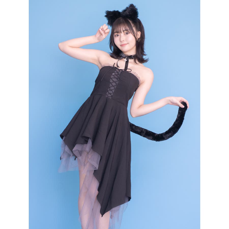アシンメトリーベアドレス黒猫コスチューム4点セット ハロウィン アシンメトリーベアドレス黒猫コスチューム4点セット ハロウィン