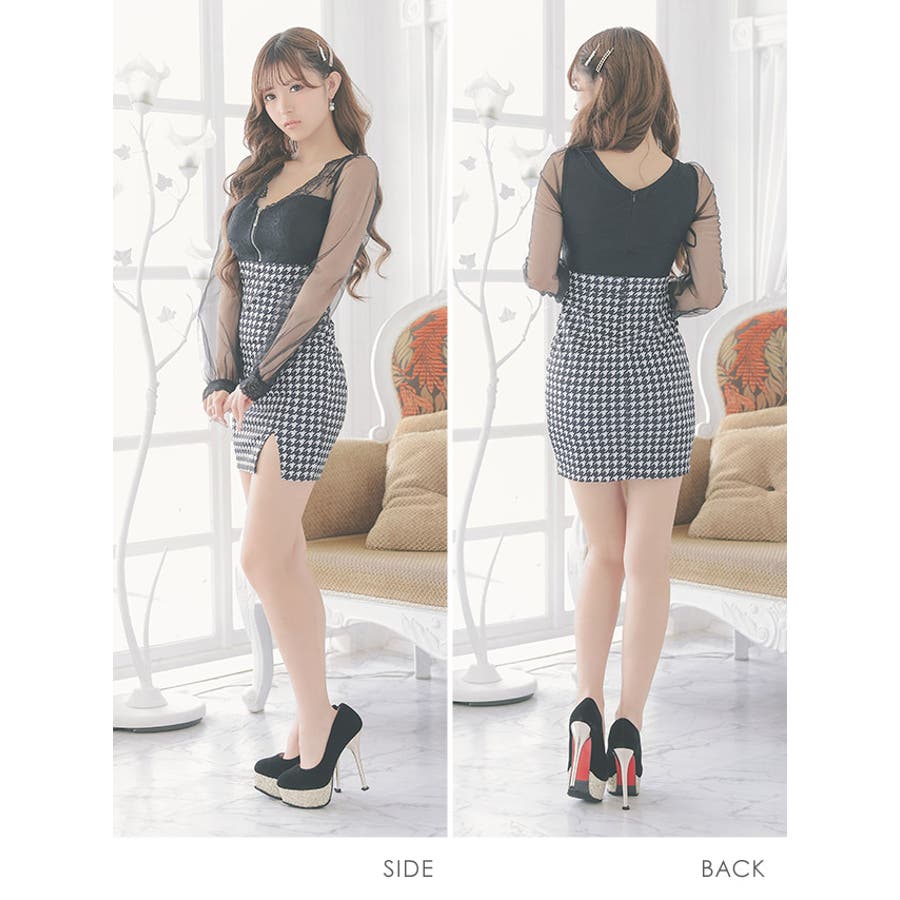 ブラックレースハーフジップハイウエストモノトーンミニドレス 袖あり  長袖[品番：XK000012369]｜Tika（ティカ）のレディースファッション通販｜SHOPLIST（ショップリスト）