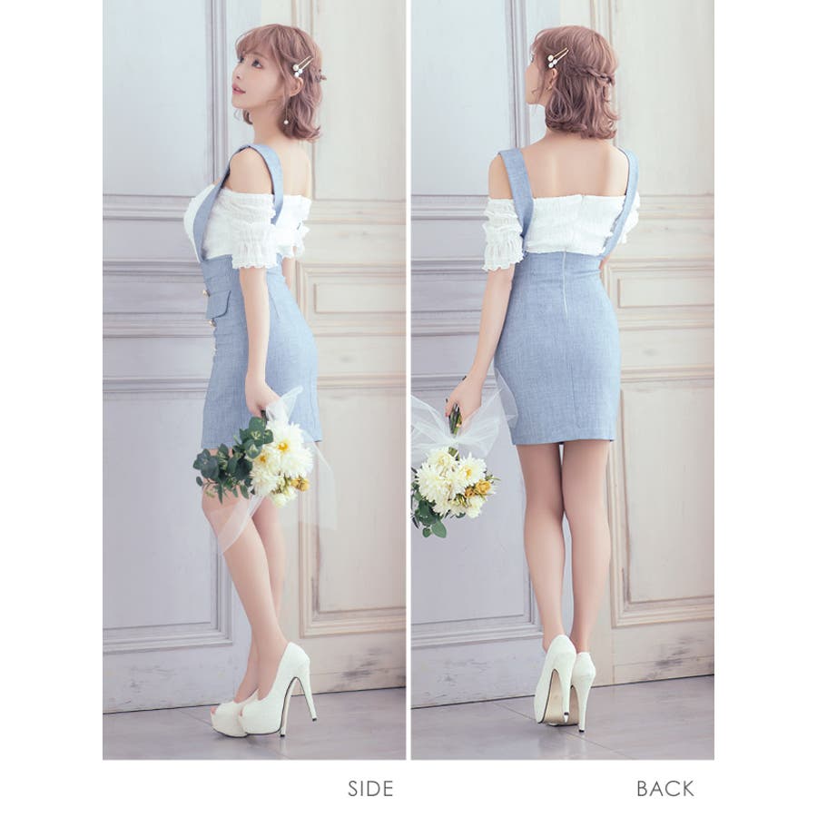 サロペット風オフショル×オープンショルダーハイウエスト韓国ミニドレス 袖あり 半袖[品番：XK000010815]｜Tika（ティカ ）のレディースファッション通販｜SHOPLIST（ショップリスト）