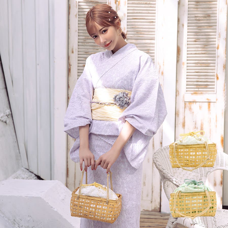 新品美品新品 カゴ バッグ 楕円形 蓋 つき リボン 着物 浴衣 自然竹