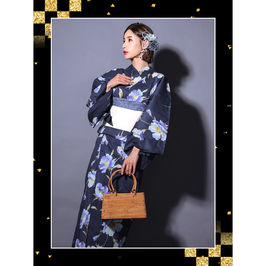 濃紺×油彩牡丹柄ゆかた3点セット 浴衣セット レディース浴衣