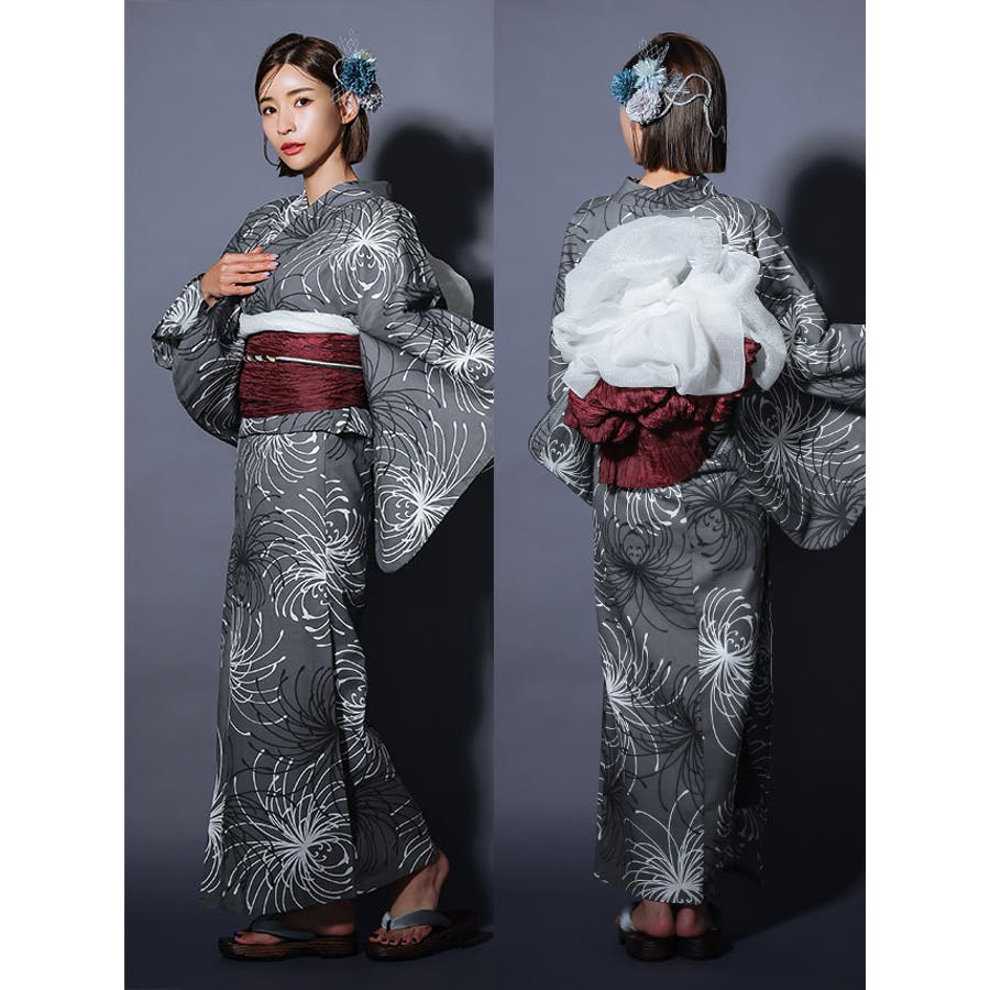 【⏱タイムSALE】Tika 浴衣 糸菊柄 グレー レディース モノトーン糸菊浴衣2点セット 浴衣セット レディース浴衣[品番