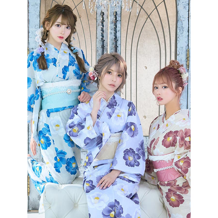 【まとめ買い】 フェミニン×ニュアンスフラワー浴衣3点セット 浴衣セット 着物・浴衣