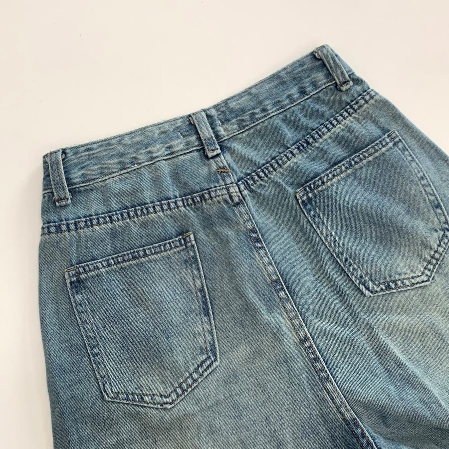 サイド ステッチ ライン ストレート デニム パンツ（デニム
