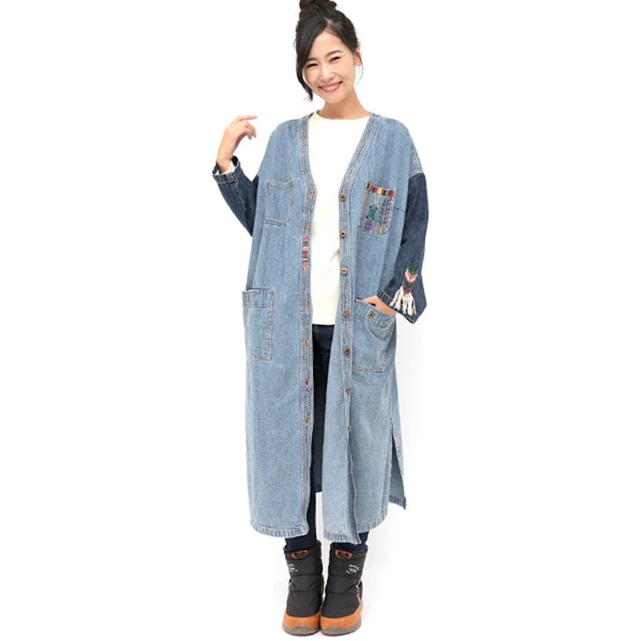 大きいサイズ チチカカ グアテマラ刺繍デニム[品番：TTKW0006098