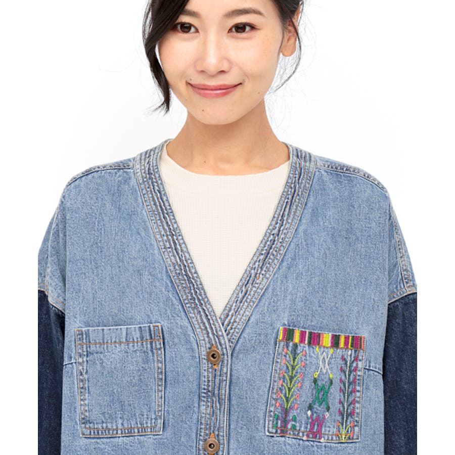 大きいサイズ チチカカ グアテマラ刺繍デニム[品番：TTKW0006098