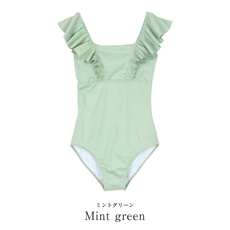 HERMES ワンピース水着 36 ミントグリーン ショルダーフリルスクエアネックワンピース 水着【SEADRESS シードレス