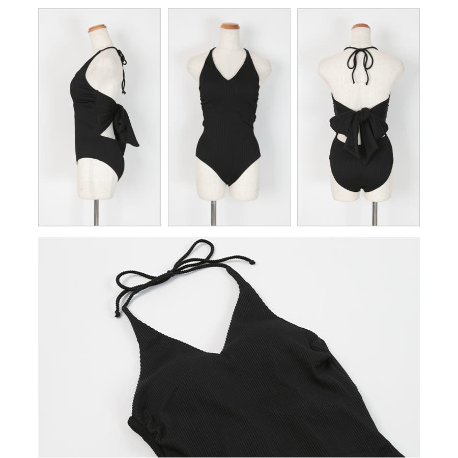 バックリボンVネックリブワンピース/水着【SEADRESS シードレス バックリボンVネックリブワンピース/水着【SEADRESS シードレス