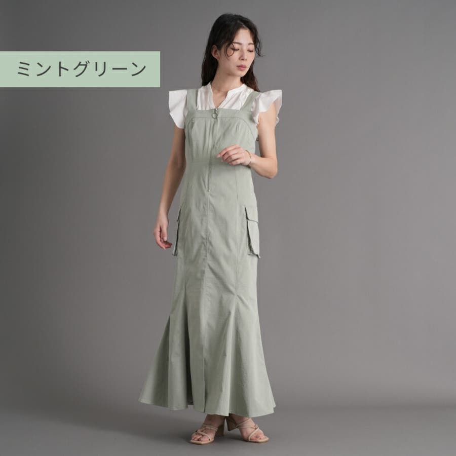 前ZIPマーメイド カーゴジャンパースカート タイト[品番：TWPW0002040