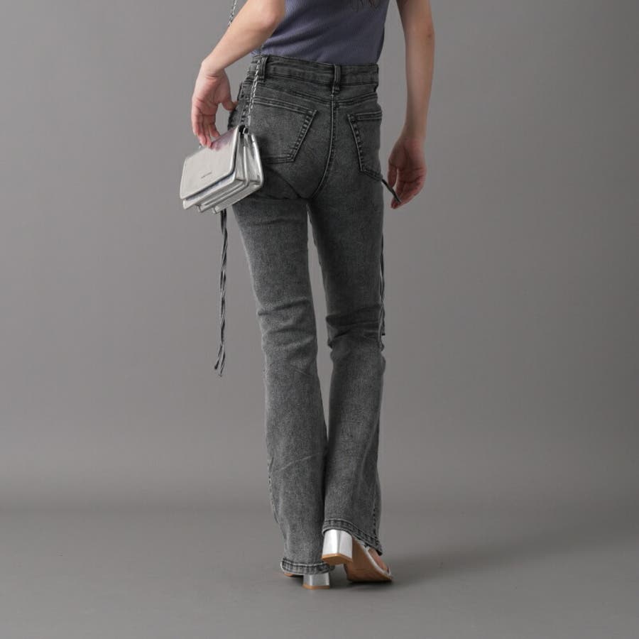 ストレッチデニム レースアップフレアパンツ レディース[品番 ストレッチデニム レースアップフレアパンツ レディース[品番