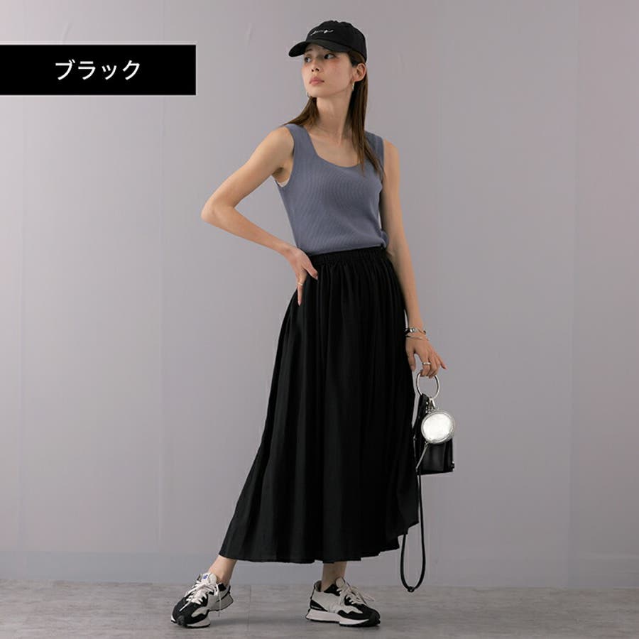 激安直営店 麻混 最強素材のギャザーロングスカート 85cm丈[品番 スカート