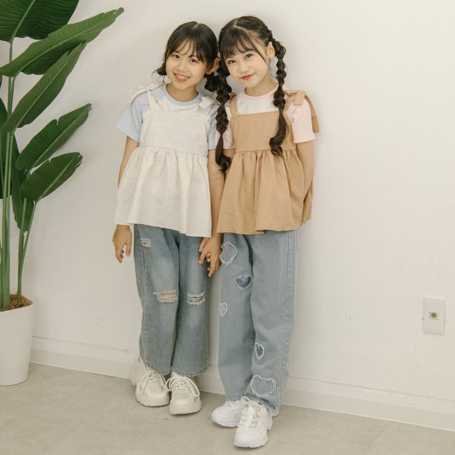 ハートパッチデザインデニムストレートパンツ[品番：VINK0002932