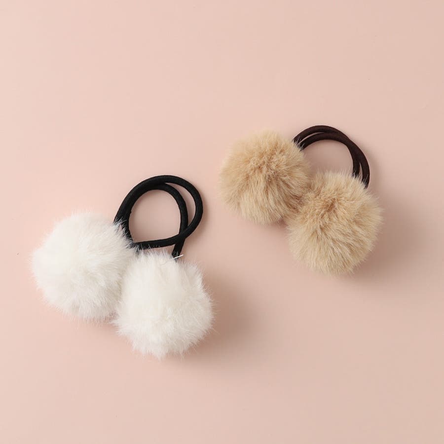 ポンポンファーヘアゴム2点セット[品番：VINK0002175]｜URBAN CHERRY