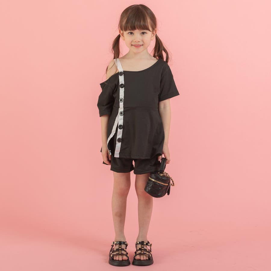 アシンメトリーペプラムトップス＋ショートパンツ[品番