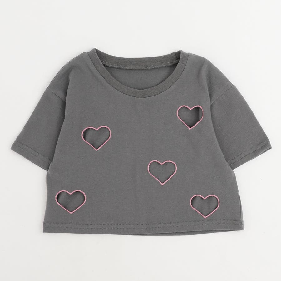 吸水速乾】ハートカットワーククロップドTシャツ[品番：VINK0003403