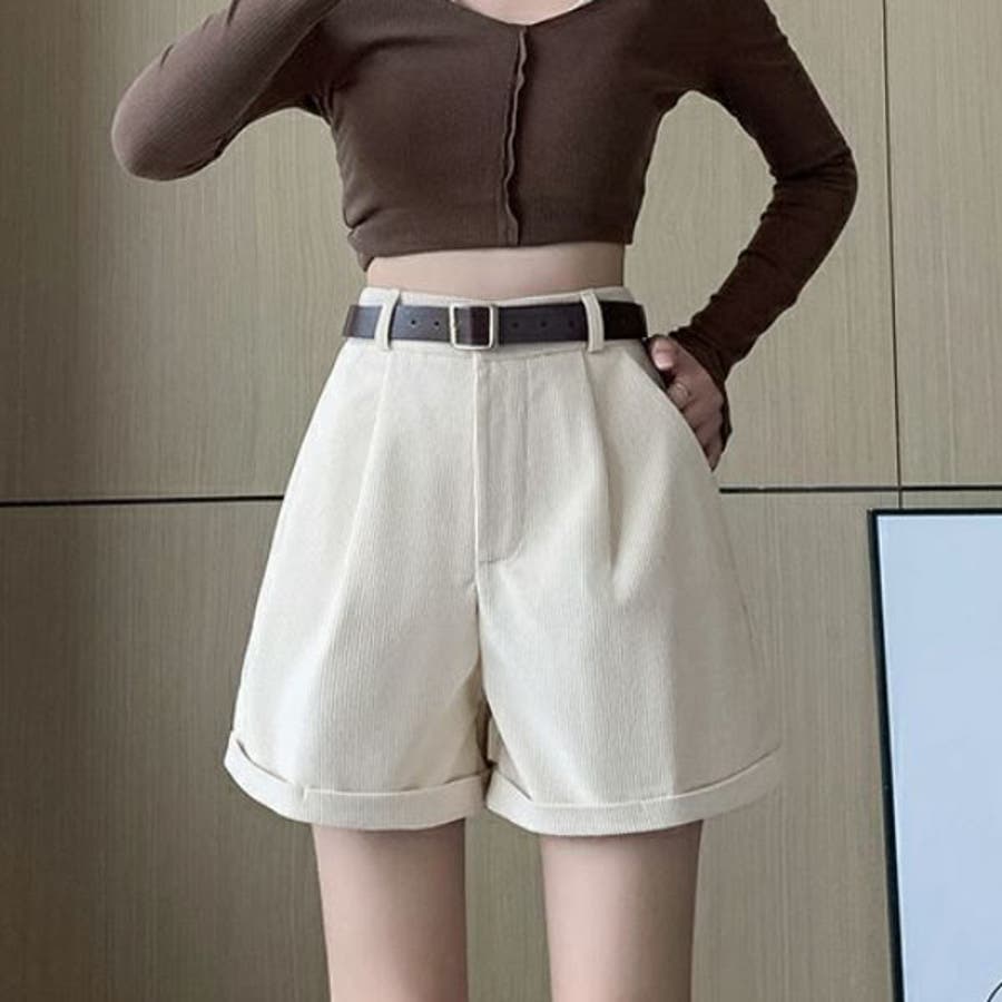 ショートパンツ レディース ベルト付き