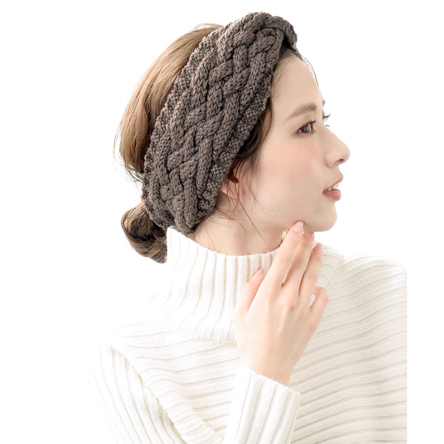 オーダー用 ニットヘアバンド ネイビー 紺 ターバン アラン模様 秋冬 欠き