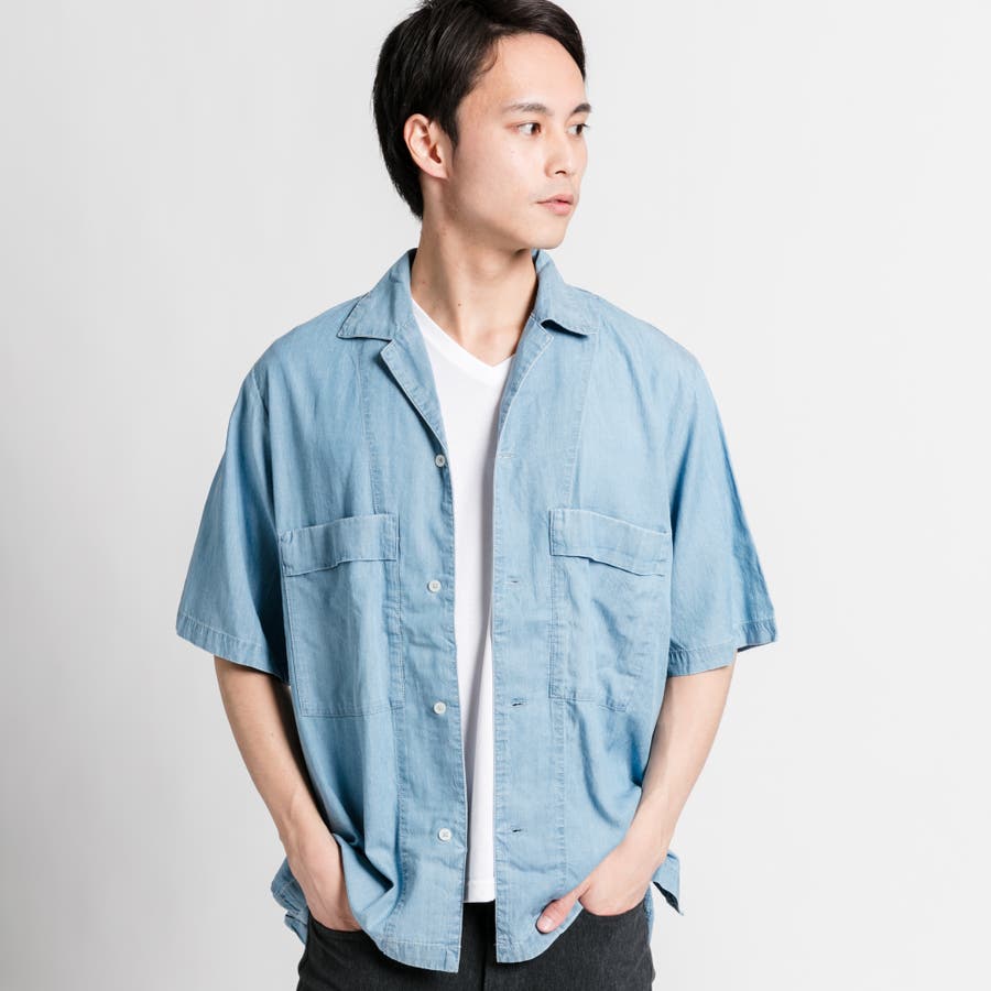 45R 立ちこみ コットンリネンデニムのビッグTシャツ