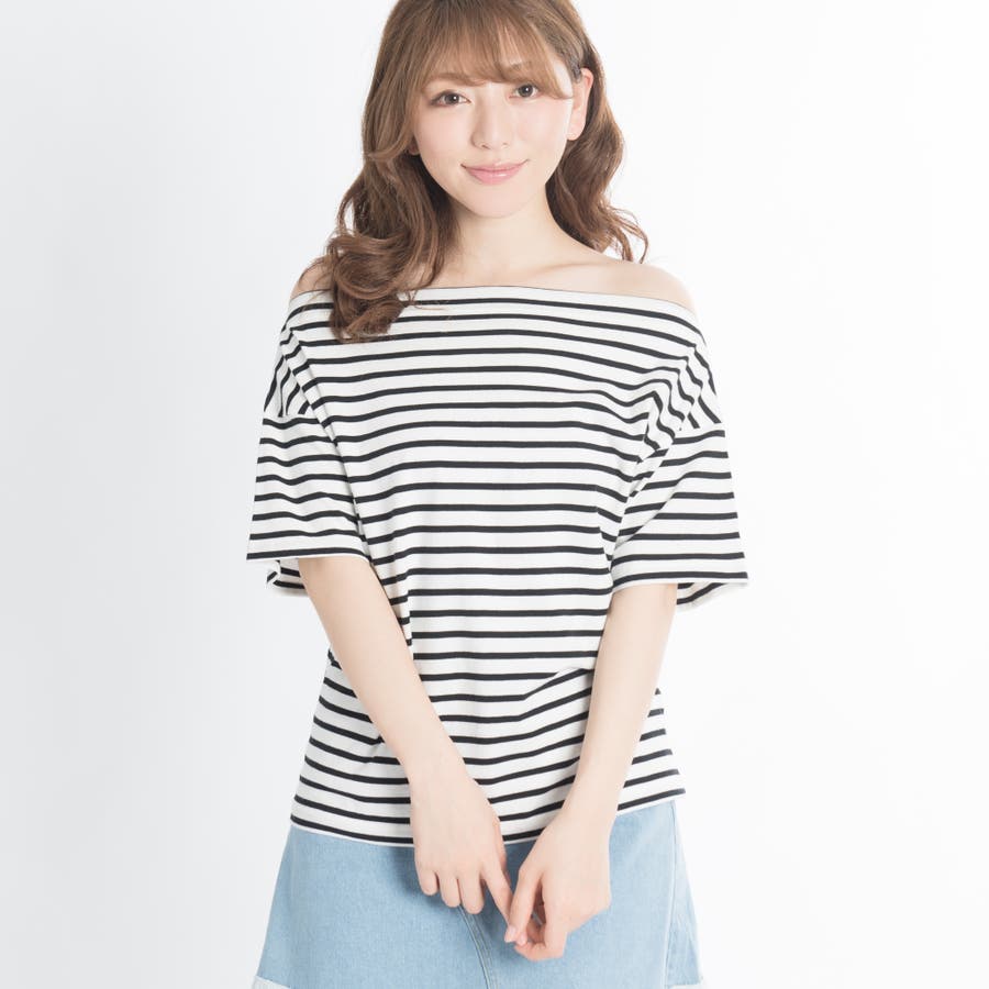 meing. オフショルロゴカットソー ボーダー - Tシャツ/カットソー(七分