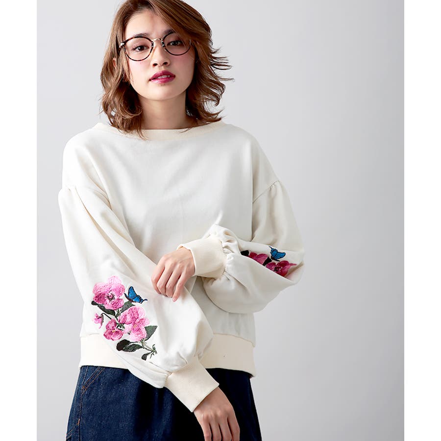 100 ％品質保証 低身長向け】パンジー刺繍ボリュームスウェット DU16WN12-L022 Mサイズ