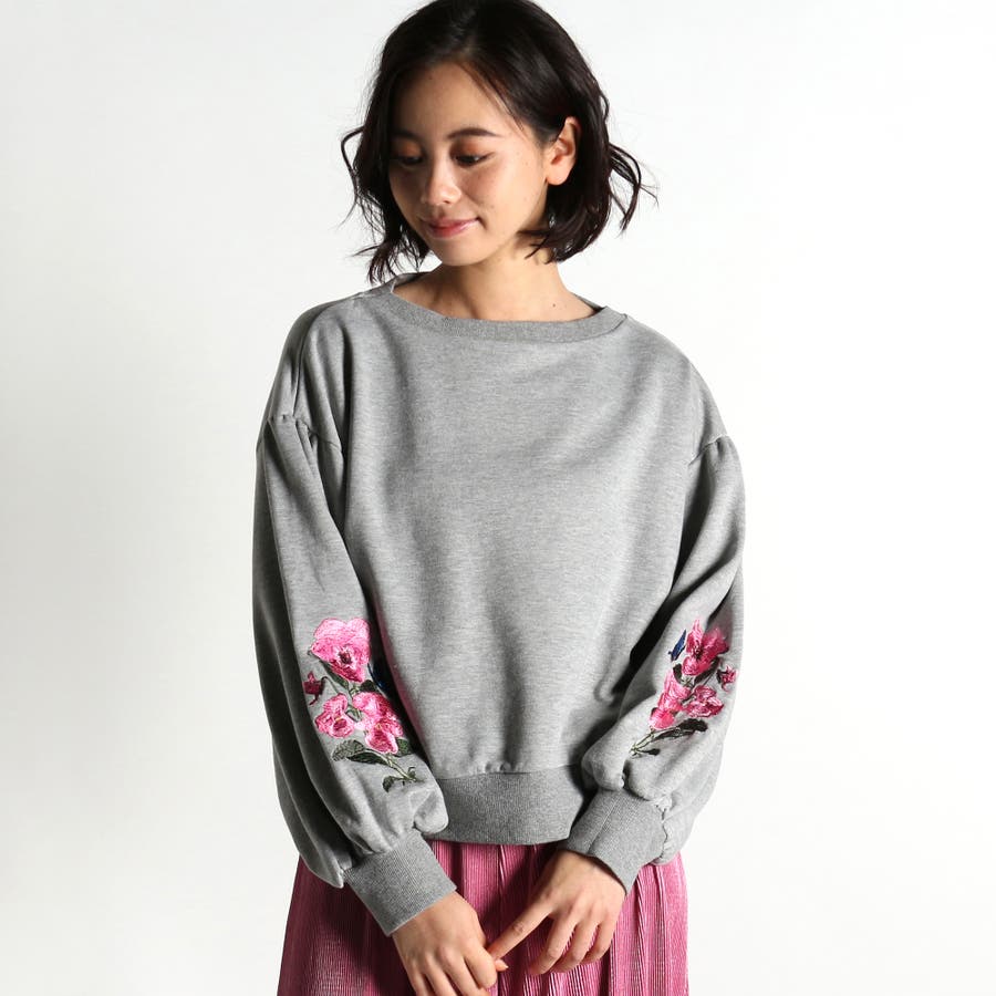 今季ブランド 低身長向け】パンジー刺繍ボリュームスウェット DU16WN12-L022 Mサイズ