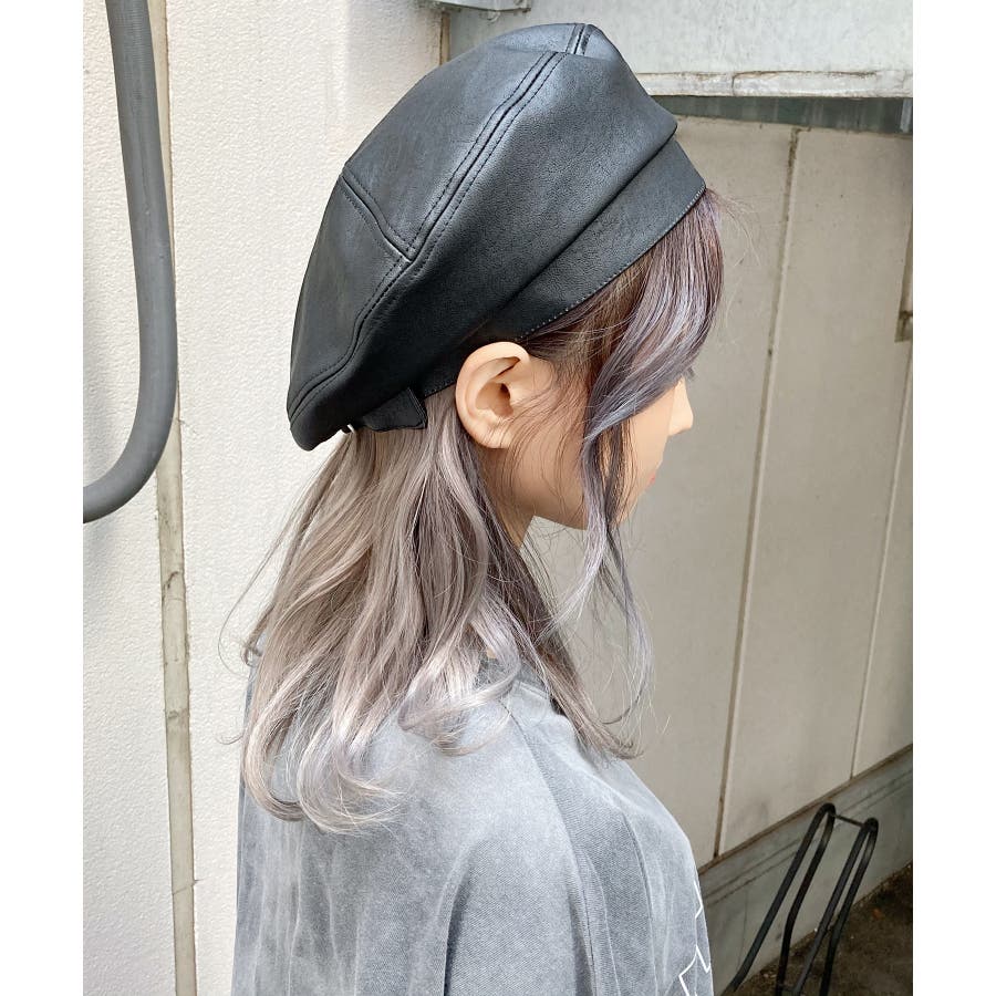 ベルト付きフェイクレザーベレー帽 韓国 韓国ファッション[品番