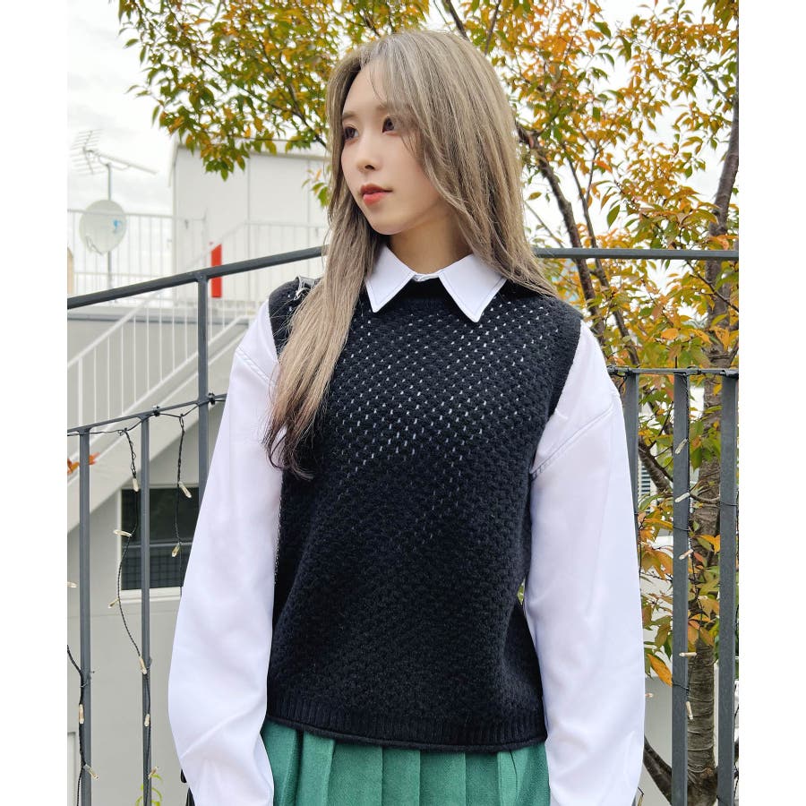 メッシュニットベスト 韓国 韓国ファッション[品番：WG010086231 