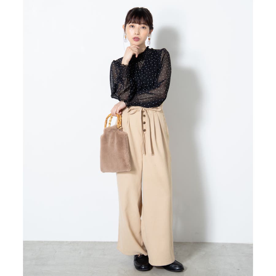 ハイウエストフリルリボンワイドパンツ  WE19WN10-L5901[品番：WG010070480]｜WEGO【WOMEN】（ウィゴー）のレディースファッション通販｜SHOPLIST（ショップリスト）