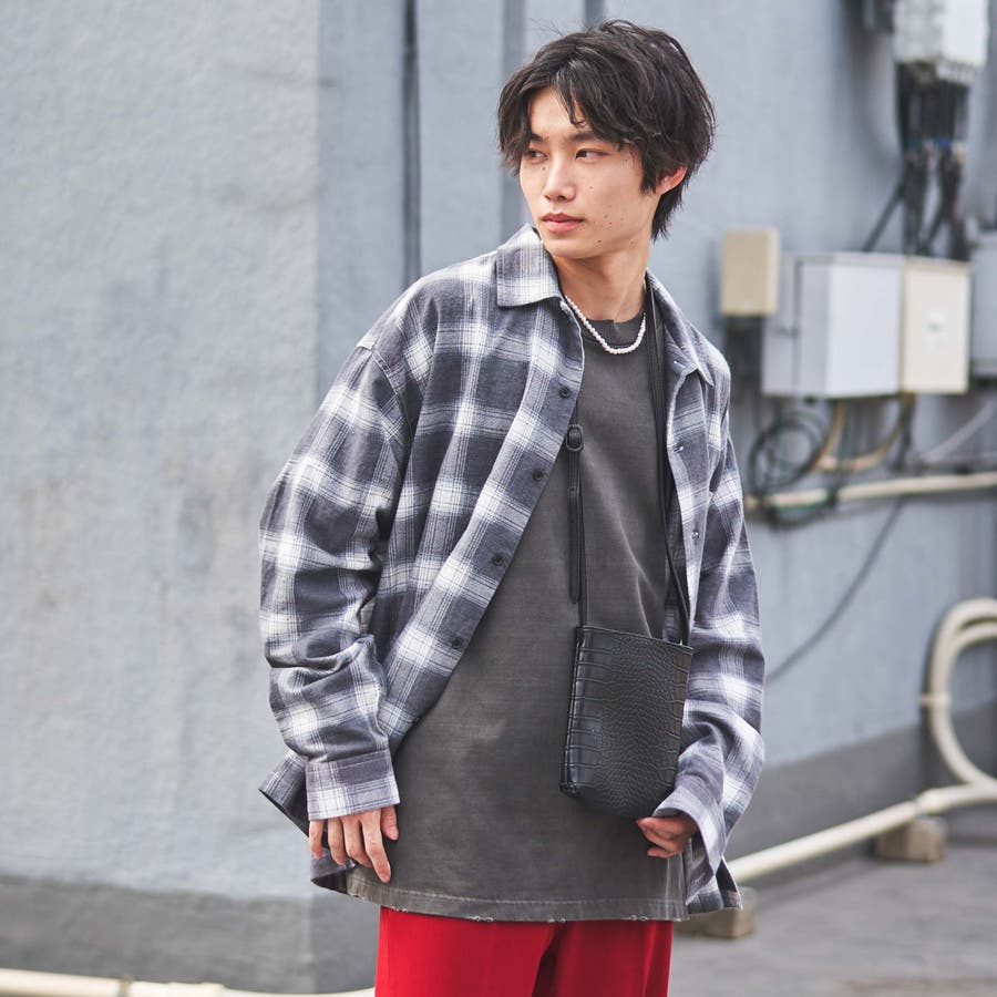 STIFF オンブレチェック ネルシャツ オープンカラー ウール 白 黒アメカジ STIFF オンブレチェック ネルシャツ オープンカラー ウール 白