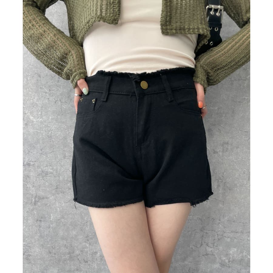 ハイウエストフリンジデニムショートパンツ[品番：WG010090681
