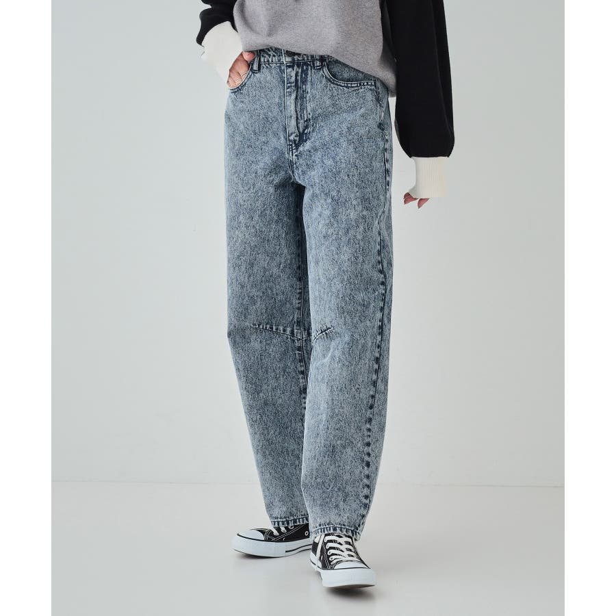 S-LL】ケミカルウォッシュ カーブデニムパンツ[品番