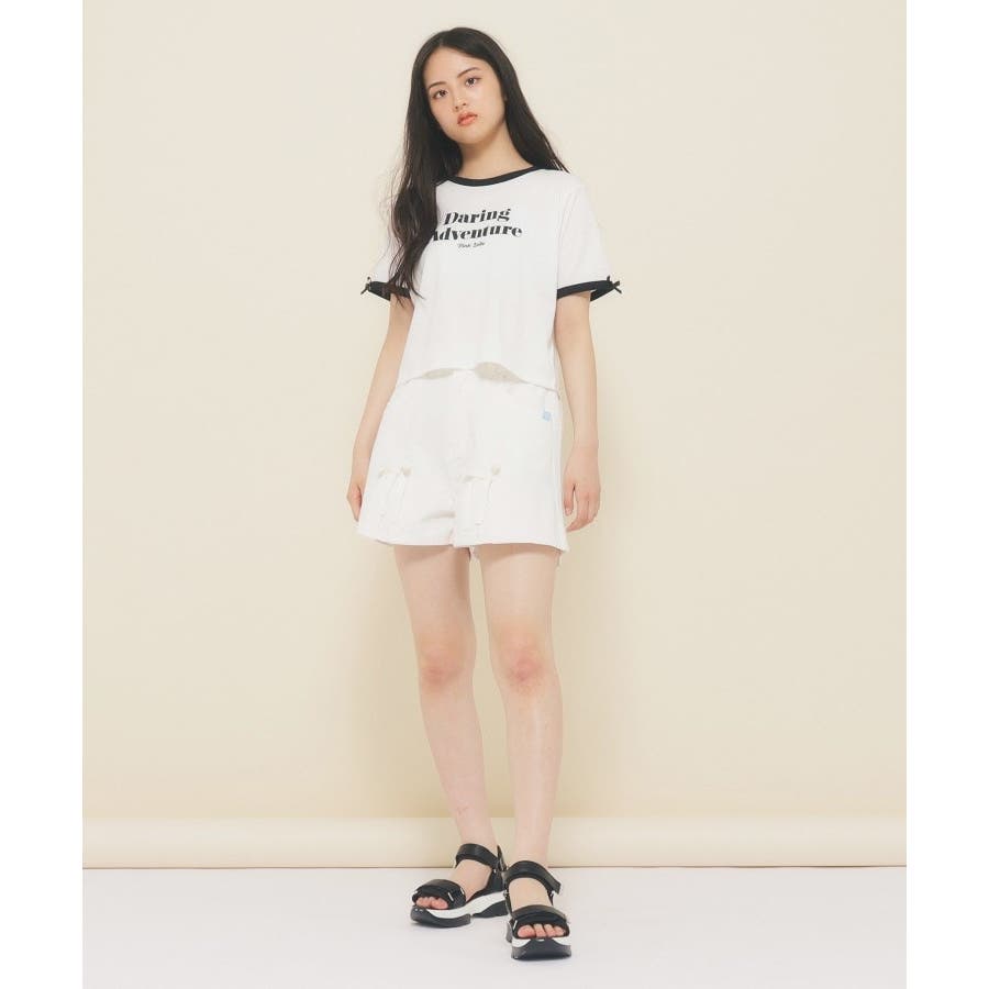 ニコラ10月号掲載/130cmあり】リボン付きデニムショートパンツ[品番  