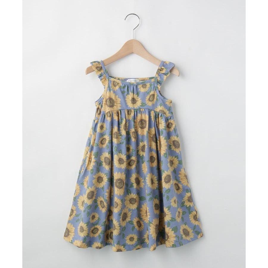 90 140 ひまわり柄フリルワンピース 品番 Wrdw 3can4on サンカンシオン のキッズファッション通販 Shoplist ショップリスト