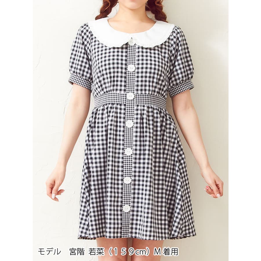 丸襟&パフ半袖♪ギンガムカントリーワンピース|DM|PR|SW][品番  