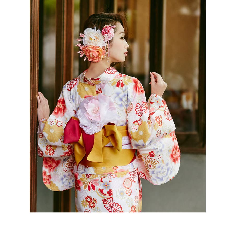 牡丹と丸菊 着物風古典柄 高級平織り6点浴衣セット|NL|CS][品番