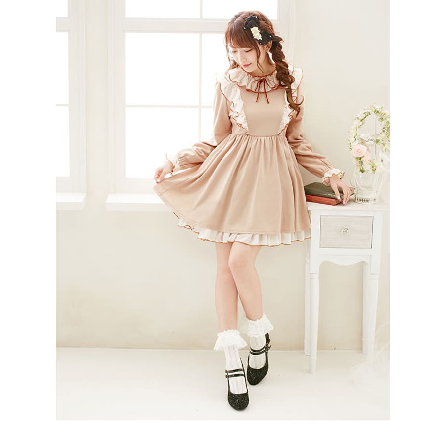 安価 シフォンフリルベロアリボンポンチカットソー長袖ガーリー Mサイズ