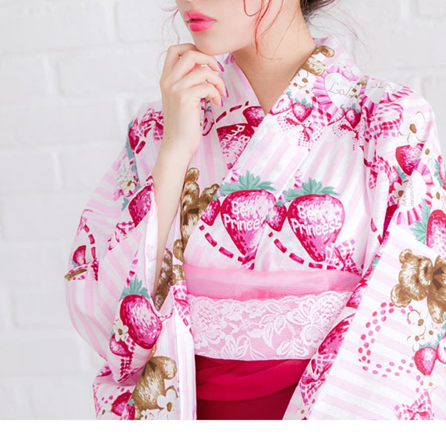 DearMyLove夢展望＊くまストロベリーの浴衣・帯セット ロリータ 量産型 DearMyLove夢展望＊くまストロベリーの浴衣・帯セット ロリータ 量産型