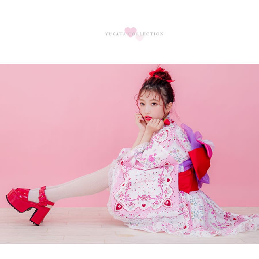 夢展望 DearMyLoveフラワーハンカチーフ柄 浴衣、帯セット 夢展望