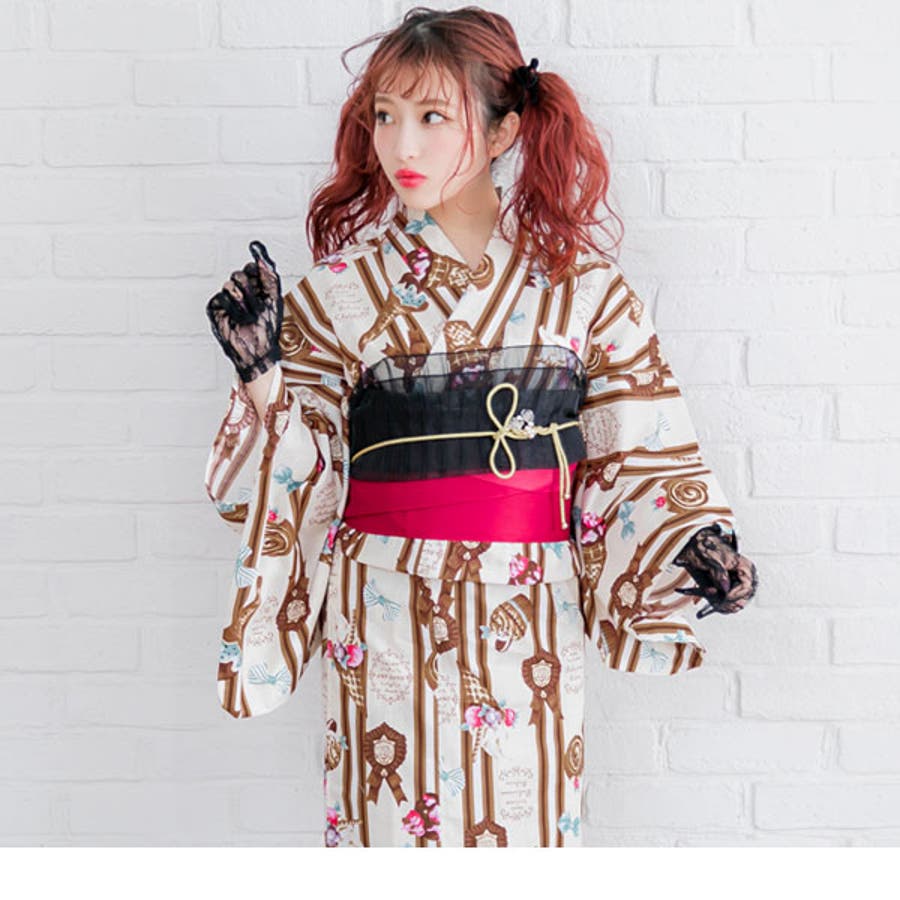 夢展望　ショコラスイーツ柄浴衣 3点セット 浴衣 ショコラスイーツ柄 夏[品番：YU000041371]｜夢展望