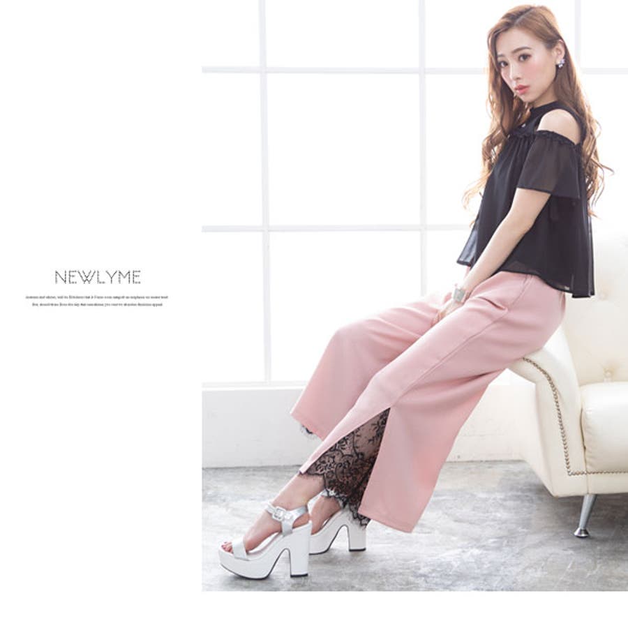 スカラップレーススリットワイドパンツ|NL|CL|CS||][品番