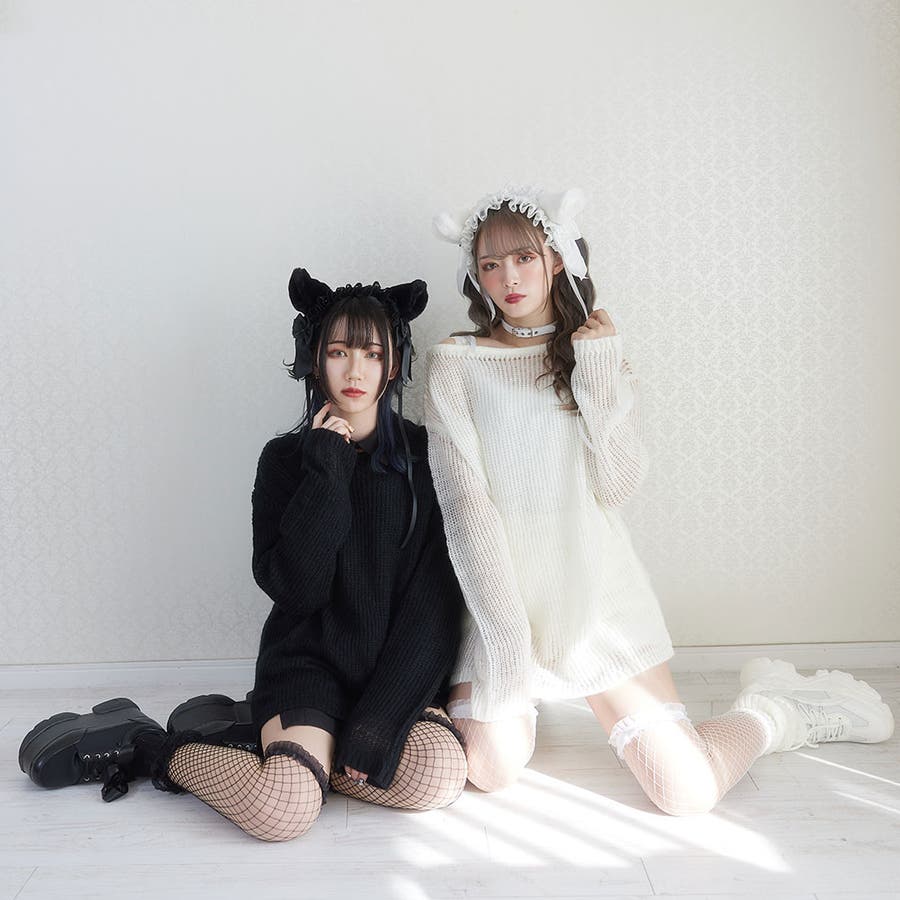 オーガンジーフリル編みニーハイソックス 量産型 地雷系 夢展望