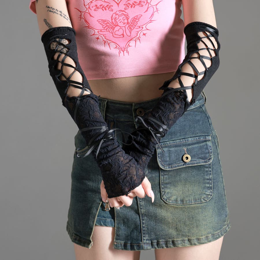 レース×レースアップアームウォーマー 韓国 夢展望[品番：YU000046842