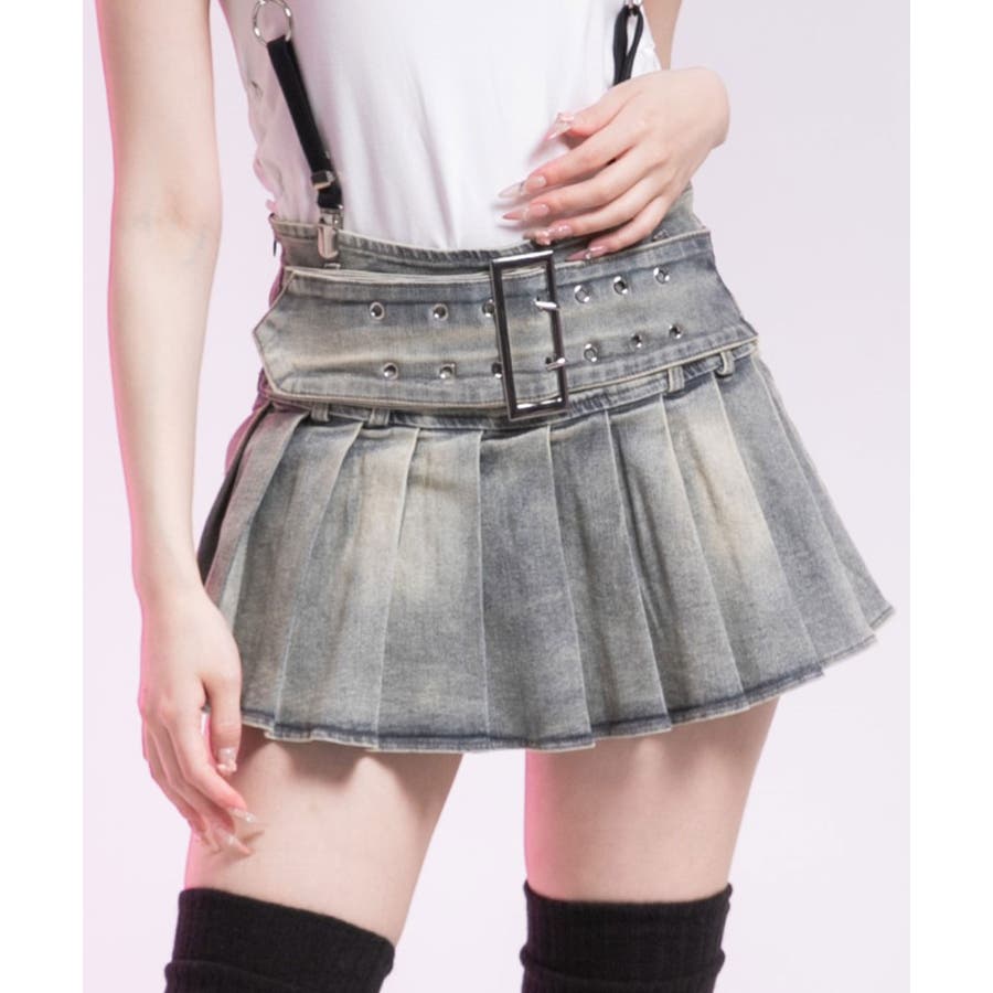 訳あってお買い得！30～80％OFF プリーツミニデニムスカート 韓国 夢展望[品番：YU000047356 スカート