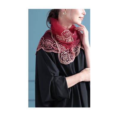 薔薇の花刺繍が美しい華やかシアーストール レディース ファッション 