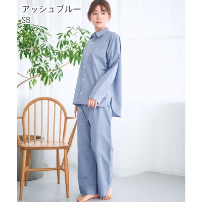 綿100% シャツパジャマ 長袖 上下セット (男女兼用サイズ)[品番