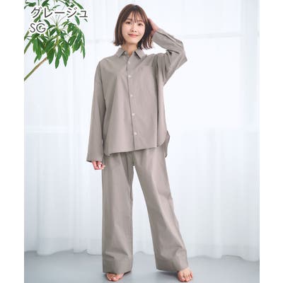 綿100% シャツパジャマ 長袖 上下セット (男女兼用サイズ)[品番