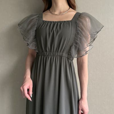バックリボンチュールフリルワンピース[品番：AMTW0010869