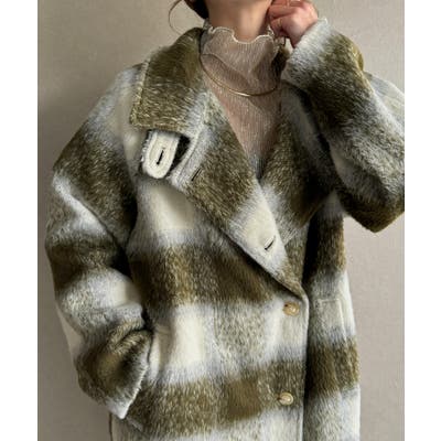 入荷中 2wayオーバーサイズシャギーチェックロングコート[品番 ジャケット・アウター