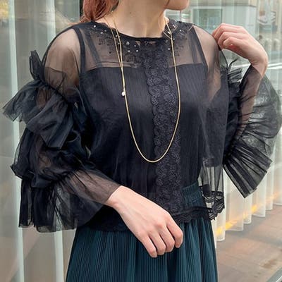パール×チュールフリルブラウス | レディース服・レディース