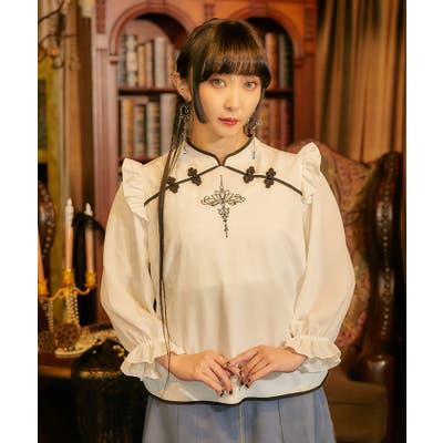 チャイナ服 チャイナカラー刺繍入りブラウス（ブラウス/トップス
